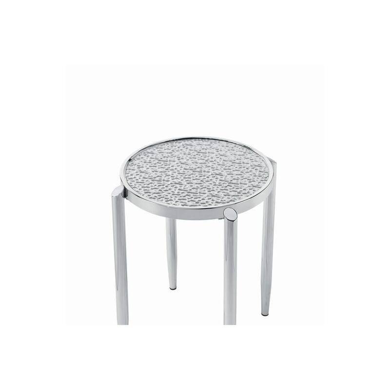 22 in. Silver Round Glass End Table, Sturdy Build End Side Table for Living Rooms