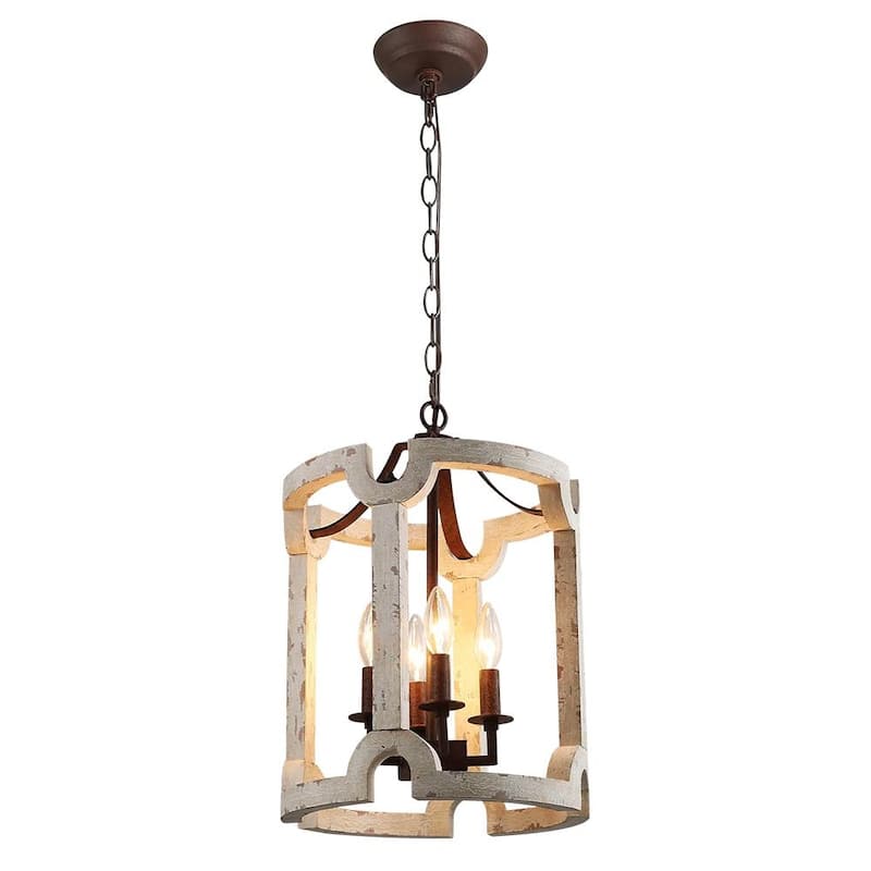 4-Light White Weathered Cylinder Lantern Chandelier - Whitewashed
