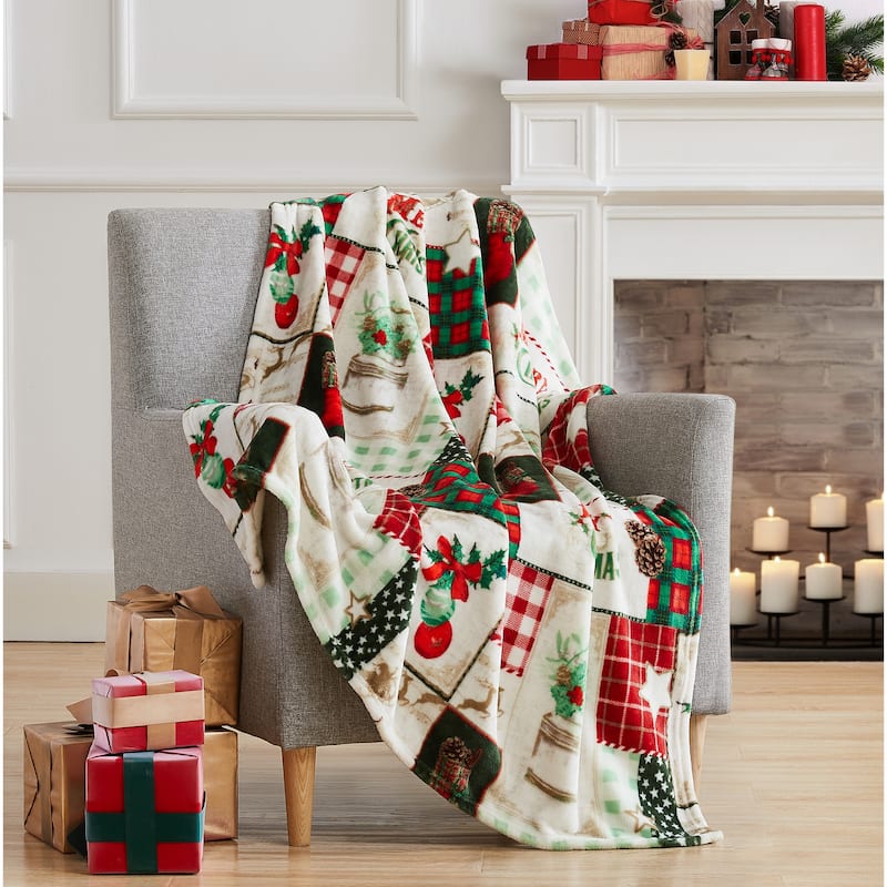 Christmas Patch Flannel Throw 50"x60"