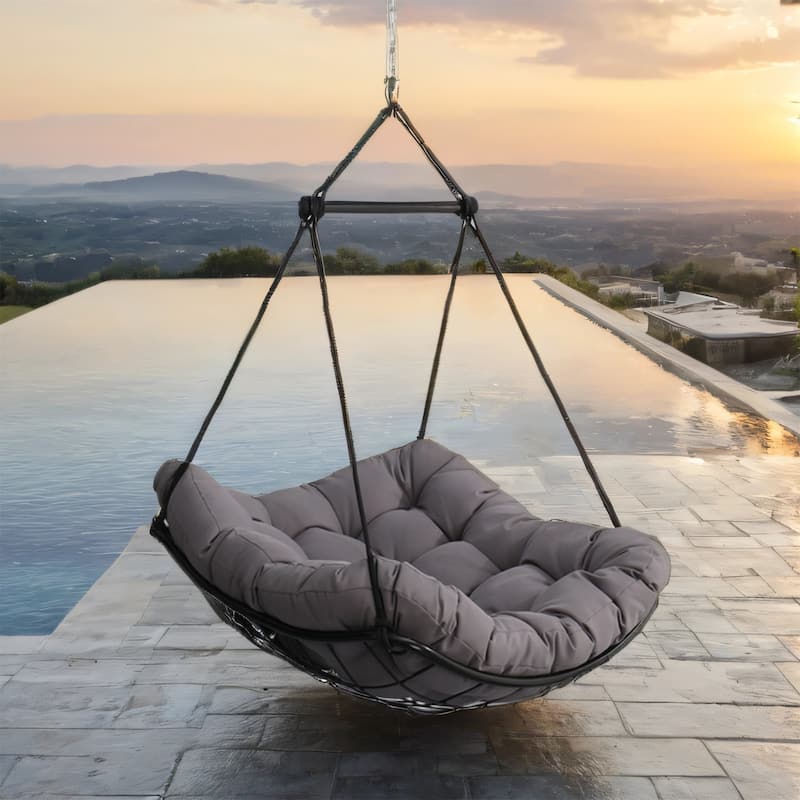 Hammock Chair Swing with Cushion and Steel Bar - Indoor or Outdoor Use