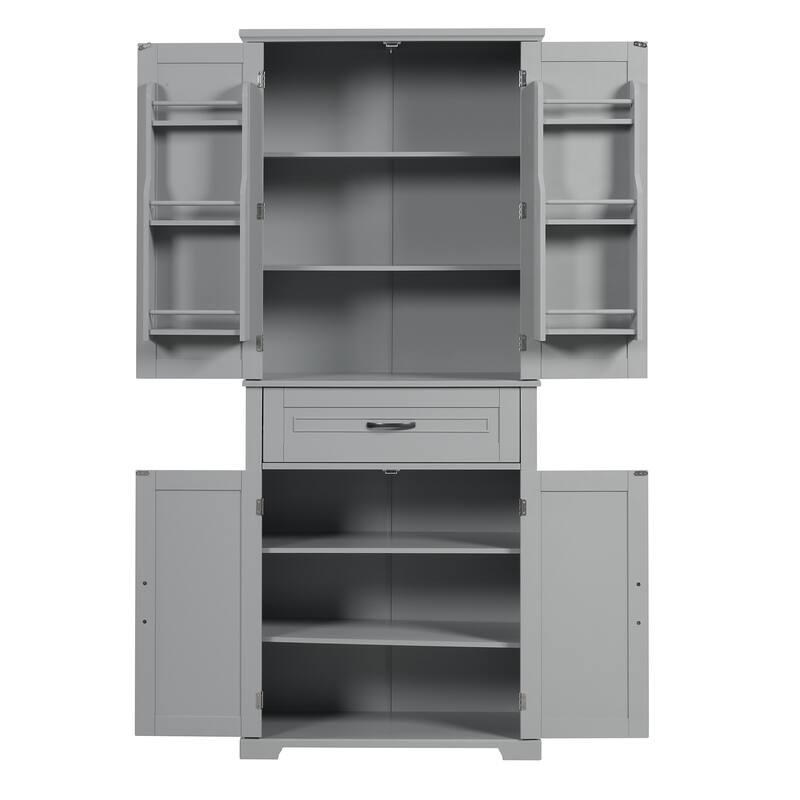 4 Doors Tall Bathroom Cabinet Bathroom Storage Unit Freestanding Cupboard with Built-in Storage Rack and Drawer