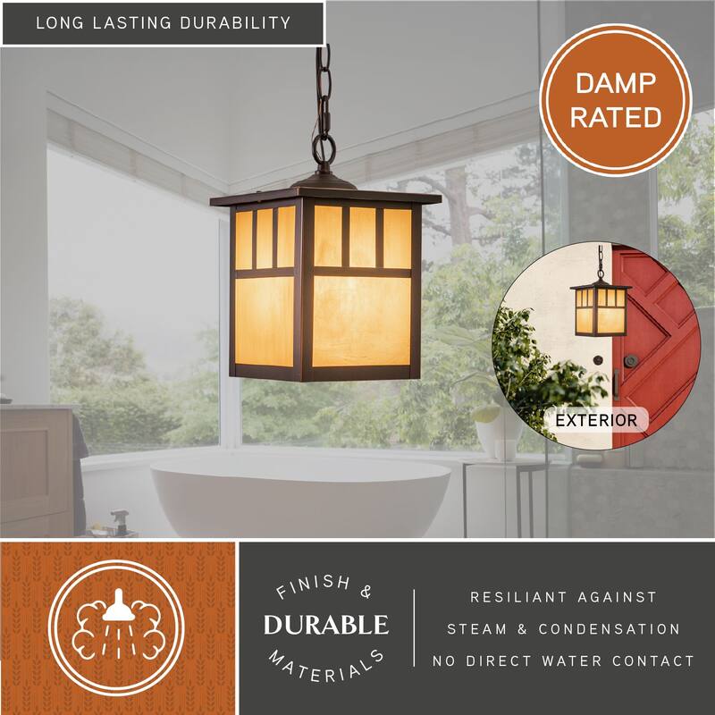 Mission 1 Light Bronze Outdoor Lantern Pendant Honey Glass - 7.25-in W x 10.75-in H x 7.25-in D
