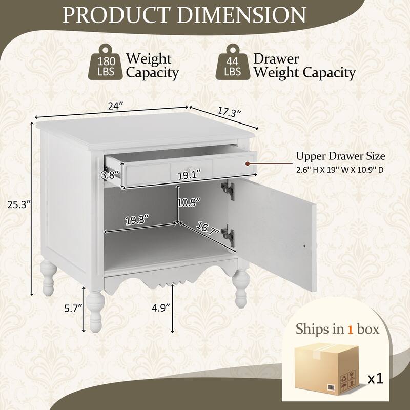 Christopher Knight Home - Marwood Carved Wood Nightstand with Soft-Close Slides and Gourd Legs