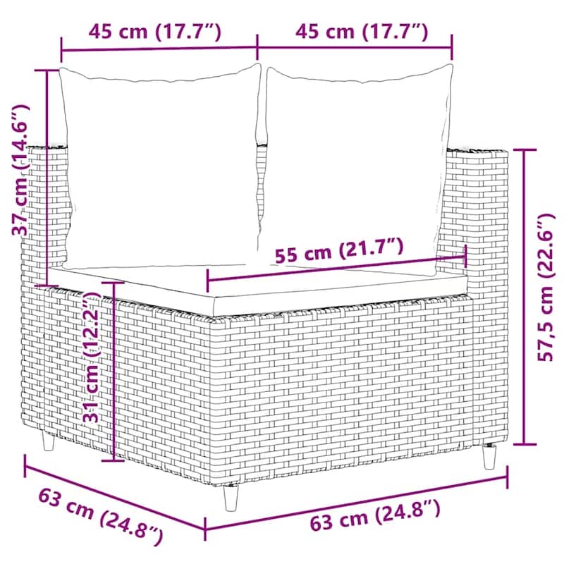 vidaXL Patio Sofa Set with Cushions Lounge Setting Outdoor Furniture Poly Rattan - 8.2 x 12.1 x 4.6