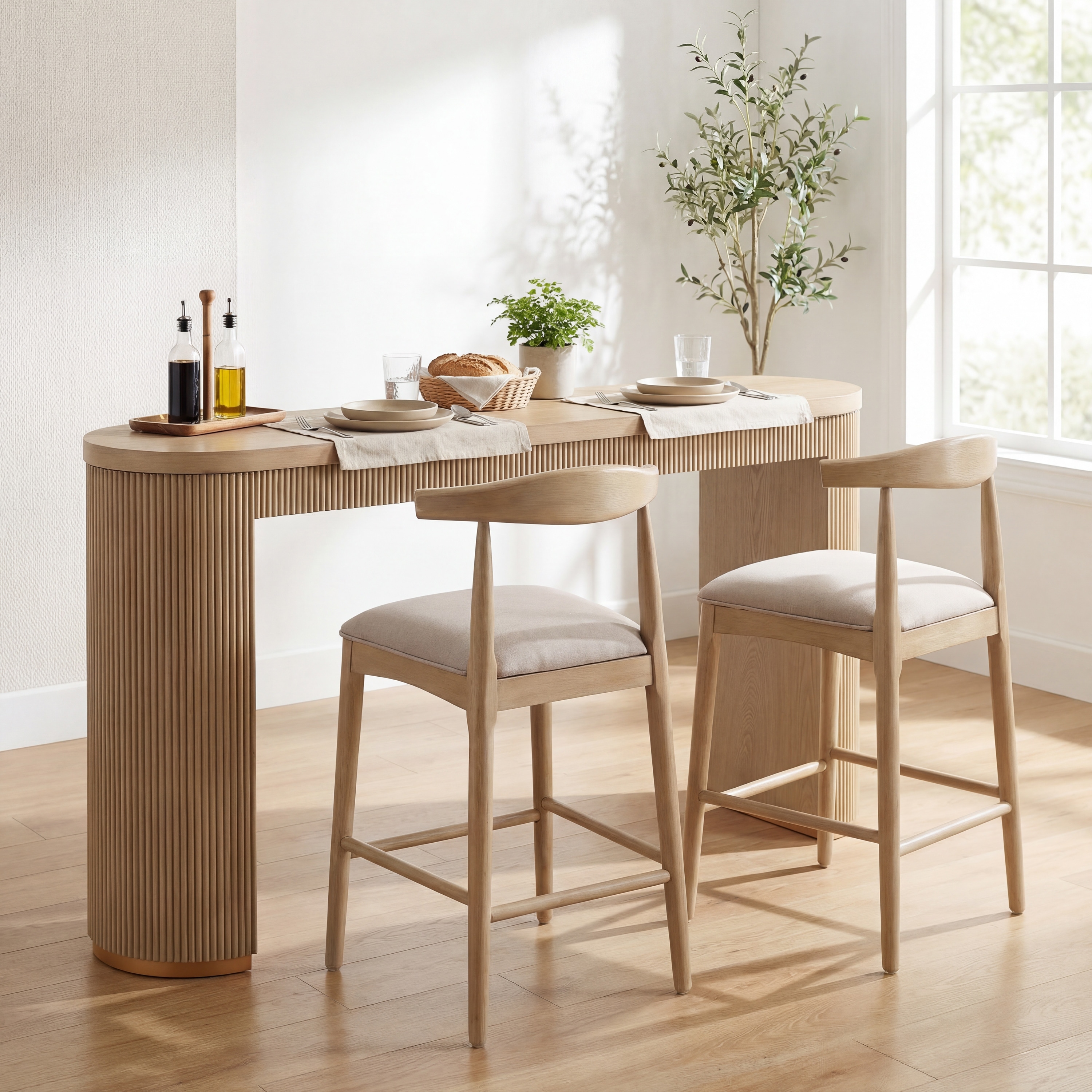 Christopher Knight Home - Egan Mid-Century 3-Piece Counter Height Dining Set with Upholstered Open-Back Stools & Bar Table