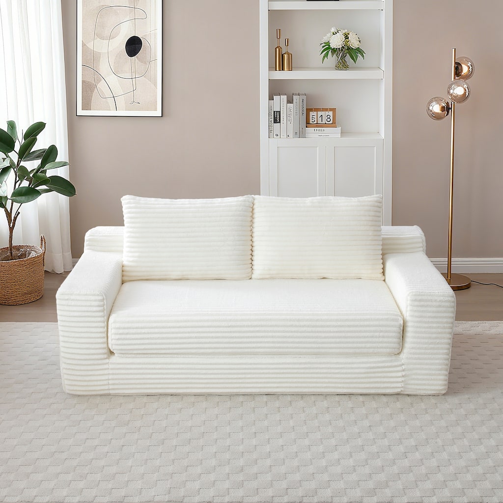 Floor Sofa Couch Convertible Sofa Bed with Storage Pockets, Boneless Pull-Out Sofa Bed for Living Room