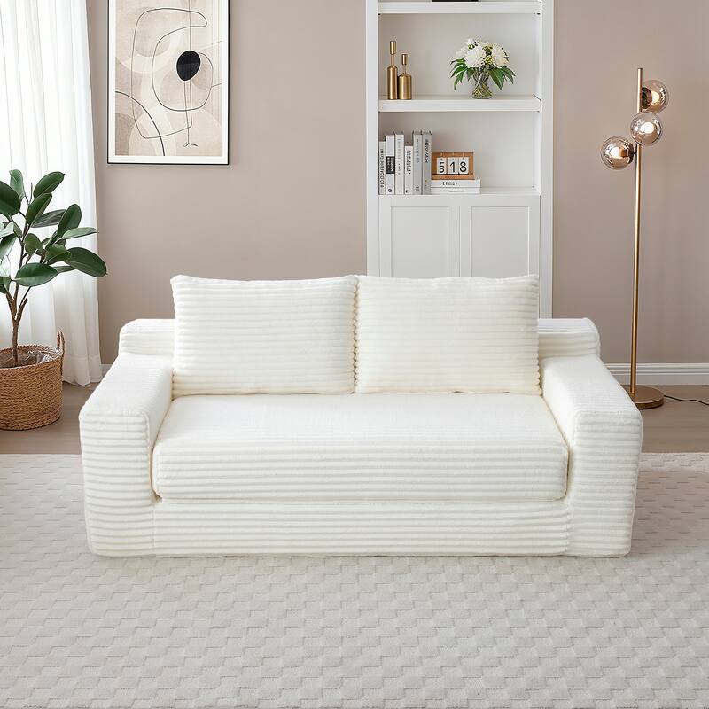 Memory Foam Cloud Loveseat Sofa, 2 in 1 Convertible Folding Couch Bed, No Assembly Compressed Corduroy Floor Lounge Sofa