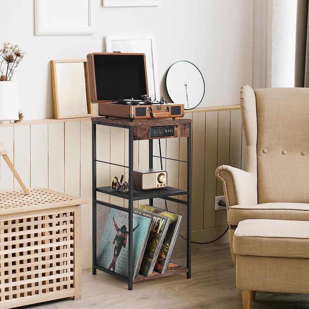 Vinyl Record Storage Table with Power Outlet