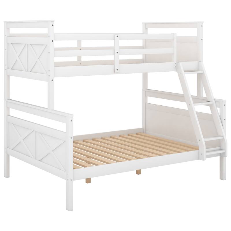 Twin over Full Bunk Bed with Ladder, Safety Guardrail, and Storage