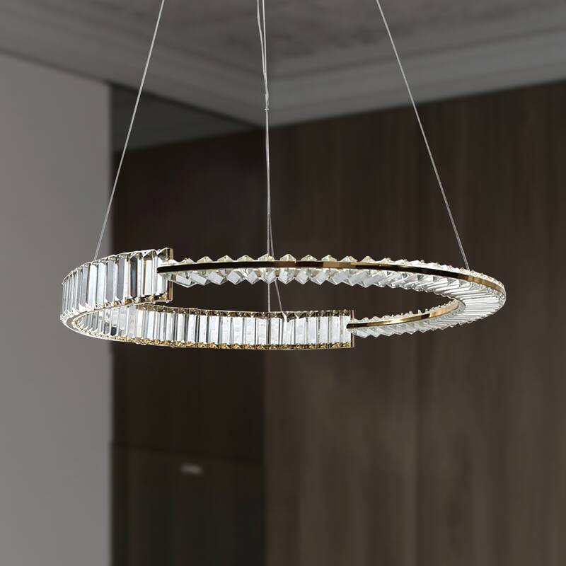 ExBrite Adjustable Height Crystal Pendant Light, Circular Design - Gold