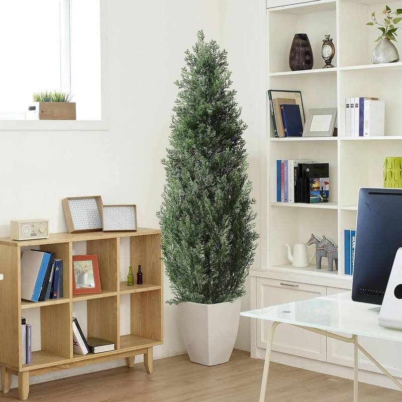 Set of 2 Artificial Cedar Topiary Trees for Outdoors