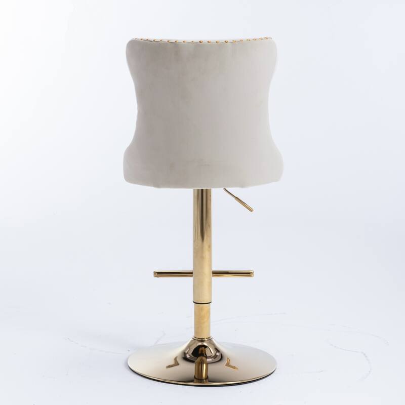 Roomfitters Swivel Velvet Bar Stools Set of 2, Adjustable Height Tufted Upholstered Counter Chairs with Gold Base
