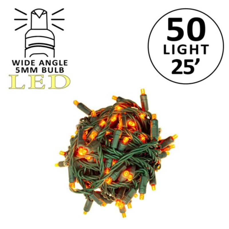 LED Mini Christmas Lights - Orange - 26’ Green Wire - 50ct