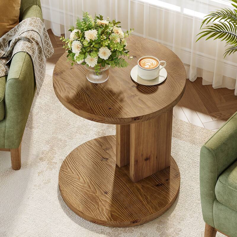 19.68" Round C-Shaped Solid Wood End Table