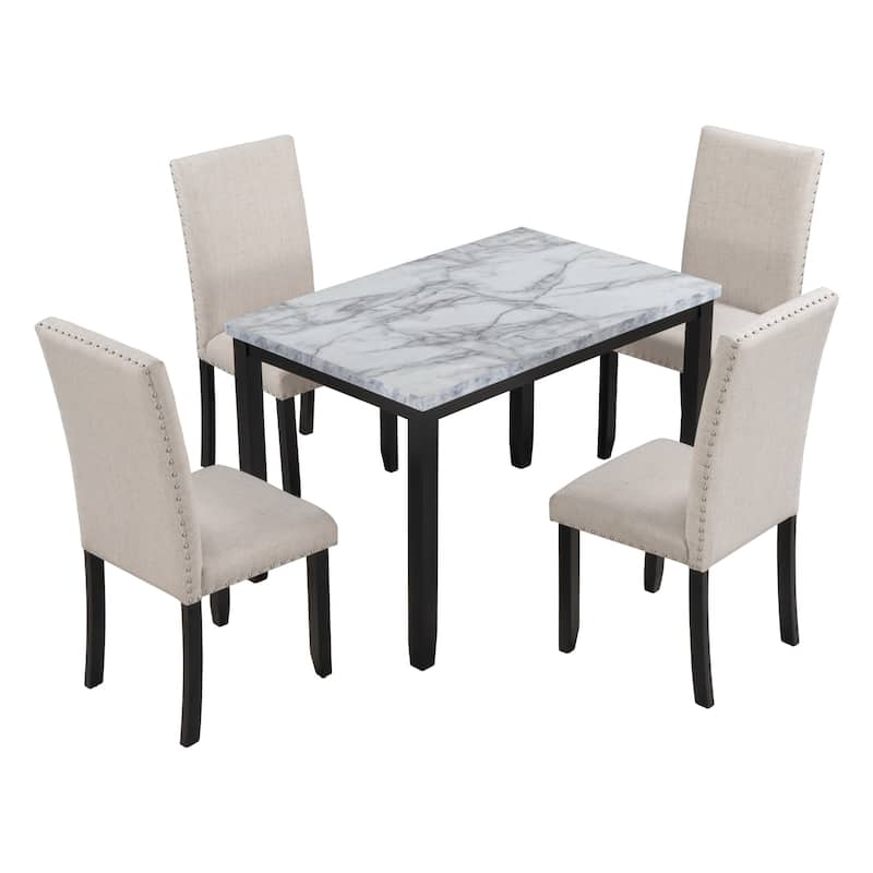Faux Marble 5-Piece Dining Set with 4 Cushion Chairs