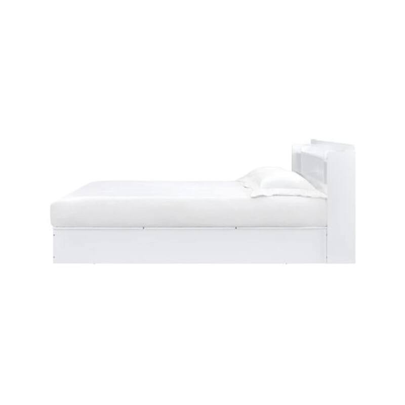 Queen Bed with 6 Under Compartments and Storage Headboard, White