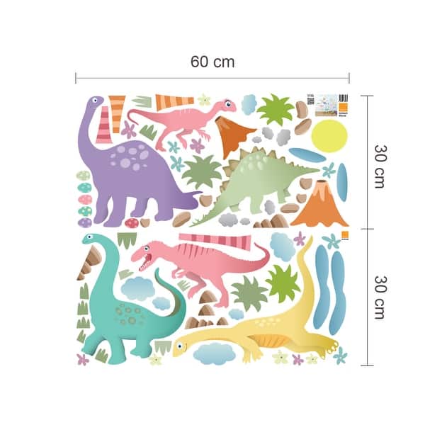 dimension image slide 2 of 3, Walplus Happy Dinosaurs Kids Children Wall Sticker Nursery Decor Decal