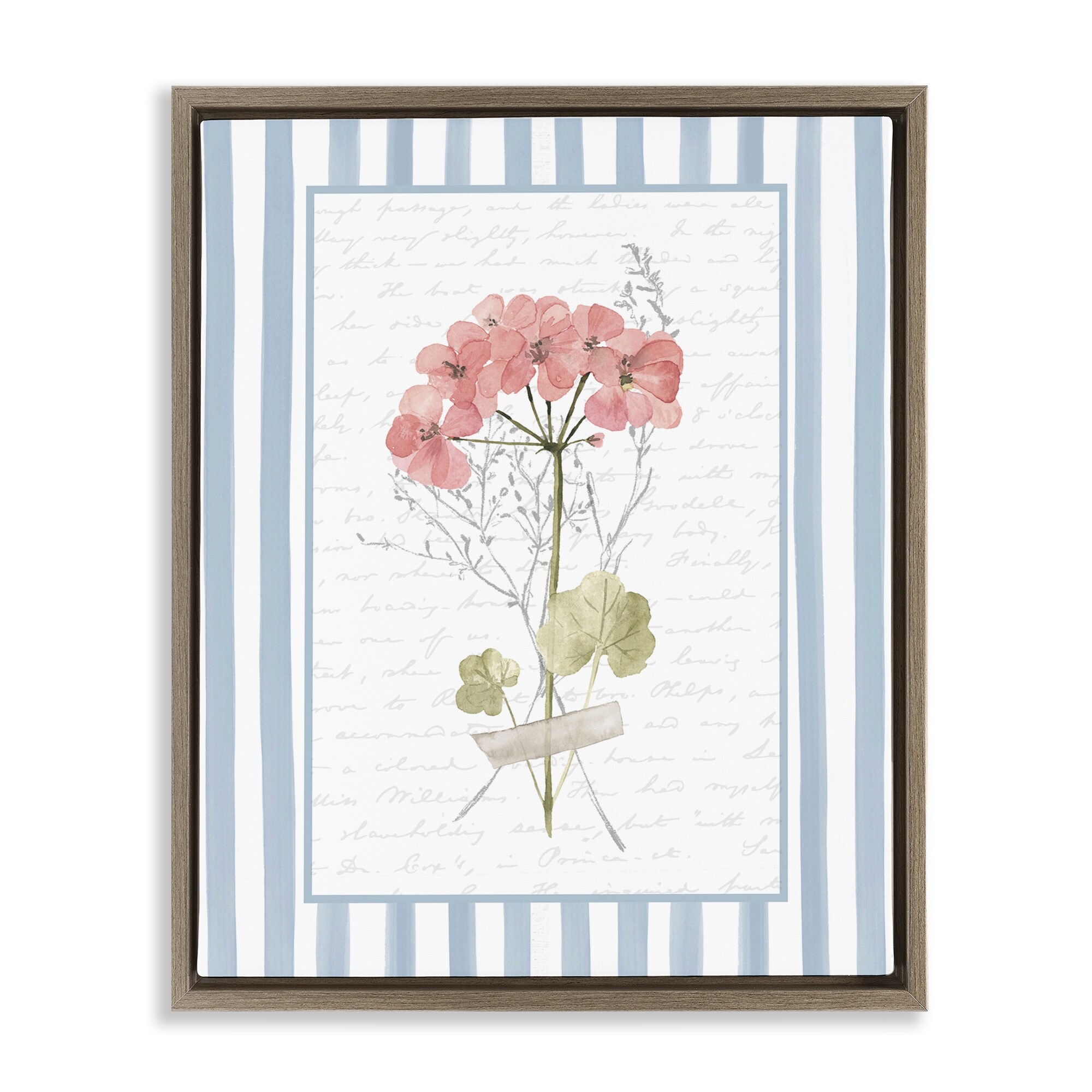 Stupell Herbs Sketch on Blue Stripes Framed Floater Canvas Wall Art Design By Lettered and Lined