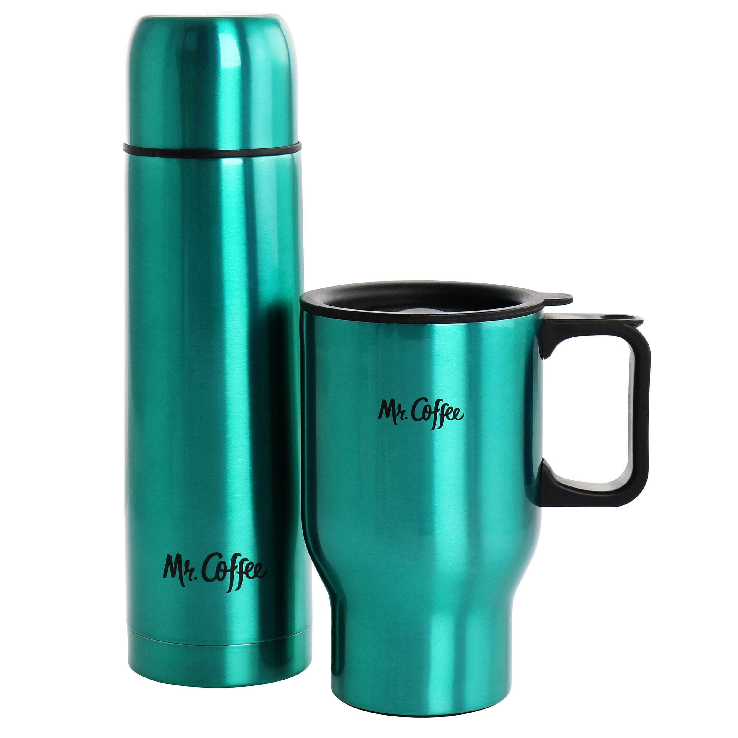 Mr. Coffee Javelin 2 Piece Thermal Bottle and Travel Mug Set with Attachment Cup