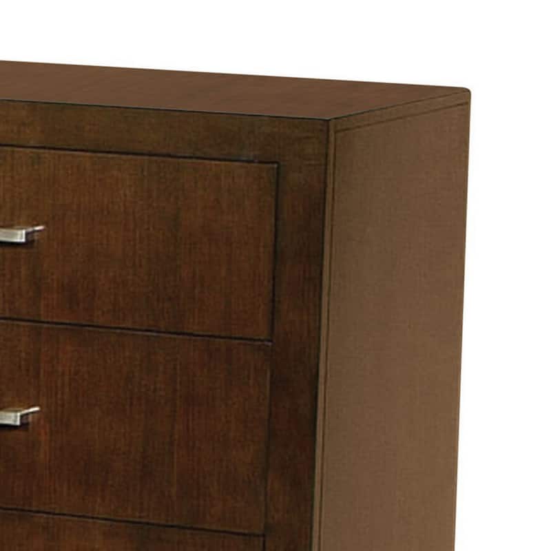 Bela 64 Inch Wide 6 Drawer Dresser, Felt Lined, Silver Handles, Dark Brown