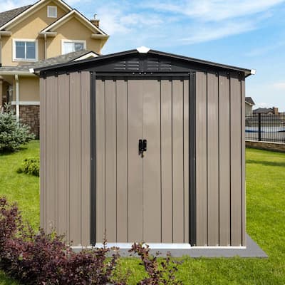 Brown Metal Garden Shed with Sloped Roof and Sliding Door for Outdoor Storage 74 x 42.5 x 72 Inches - 74" x 42.5" x 72"