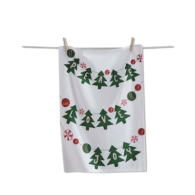 Peace Love Joy Tree Dishtowel - Multicolor Cotton Kitchen Towel for Christmas - Machine Washable, 26" x 18"