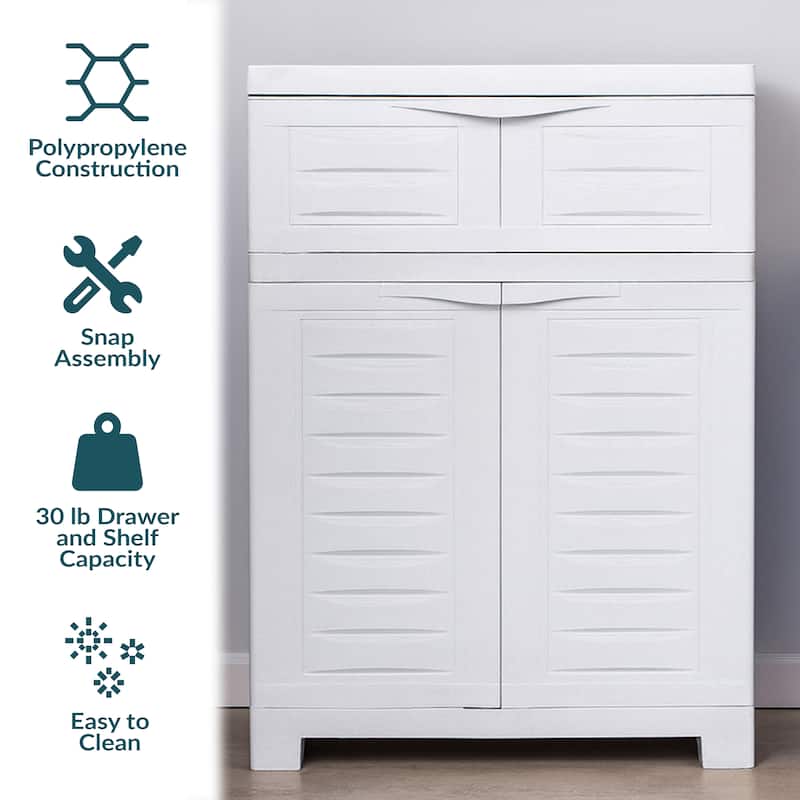 Plastic Storage Cabinet with Adjustable Shelf and Drawer