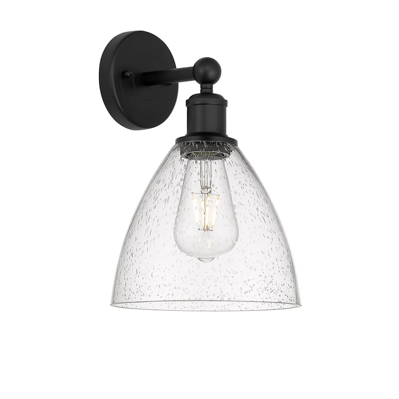 Innovations Lighting 616-1W-12-8 Bristol Sconce Bristol Glass 12" Tall - Matte Black / Seedy