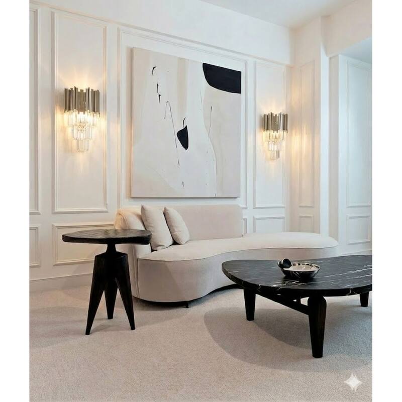 Shiny Nickel Metal Frame Wall Sconce With Crystal Accents