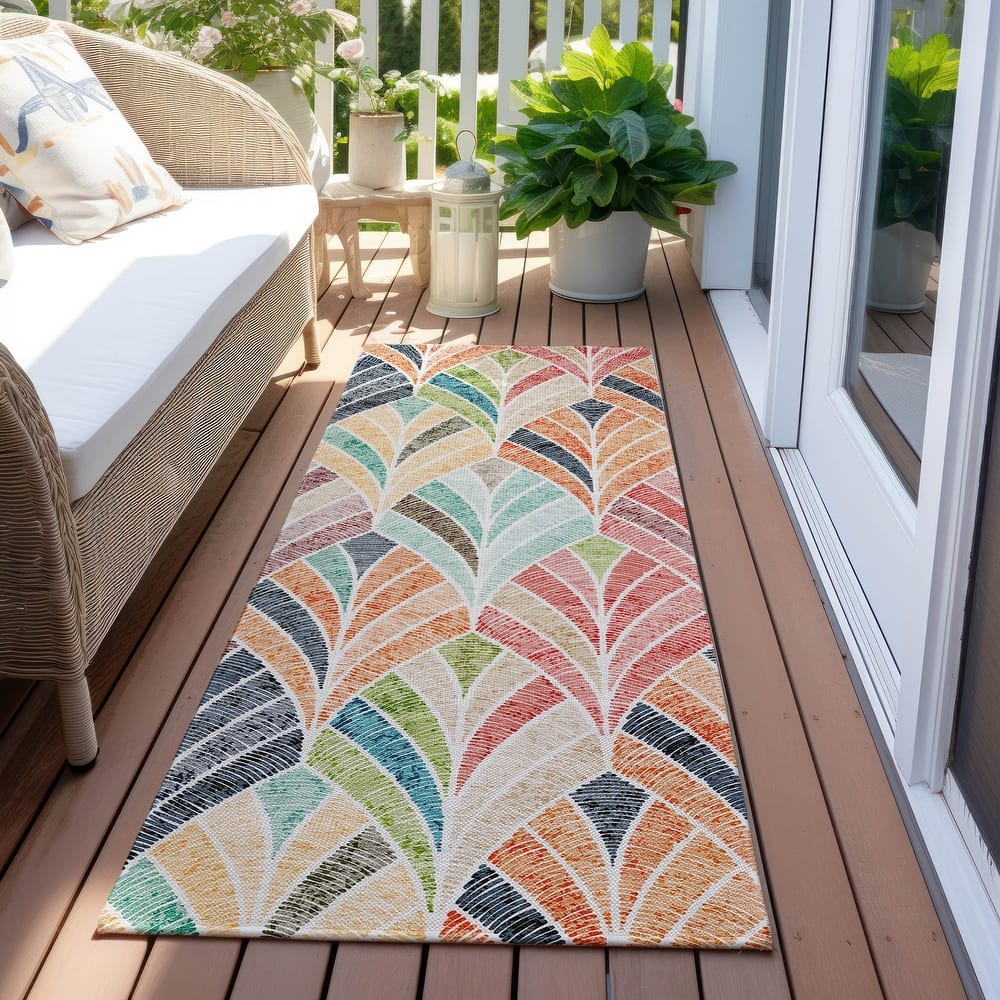 Machine Washable Indoor/ Outdoor Chantille Modern Mosaic Rug