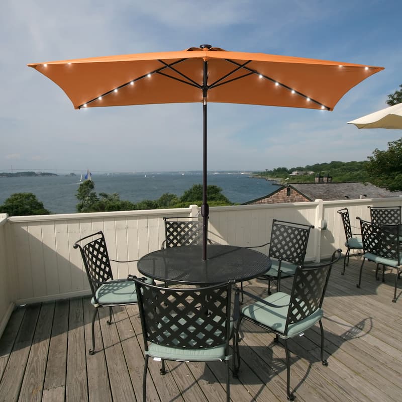Bonosuki 10 x 6.5ft LED Patio Rectangular Umbrella Outdoor Market Umbrella Aluminium/Steel with Tilt and Crank - Orange