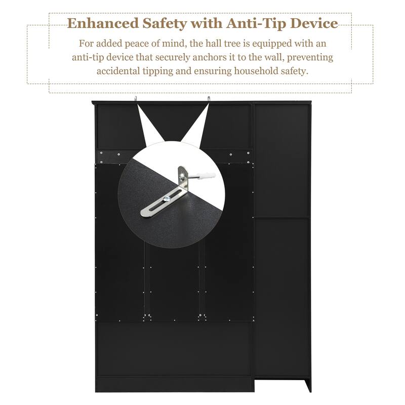 79" Tall Modern Hall Tree with Shoe Storage, 4-in-1 Entryway Bench with 6 Cabinets, 4 Coat Hooks & Adjustable Shelf