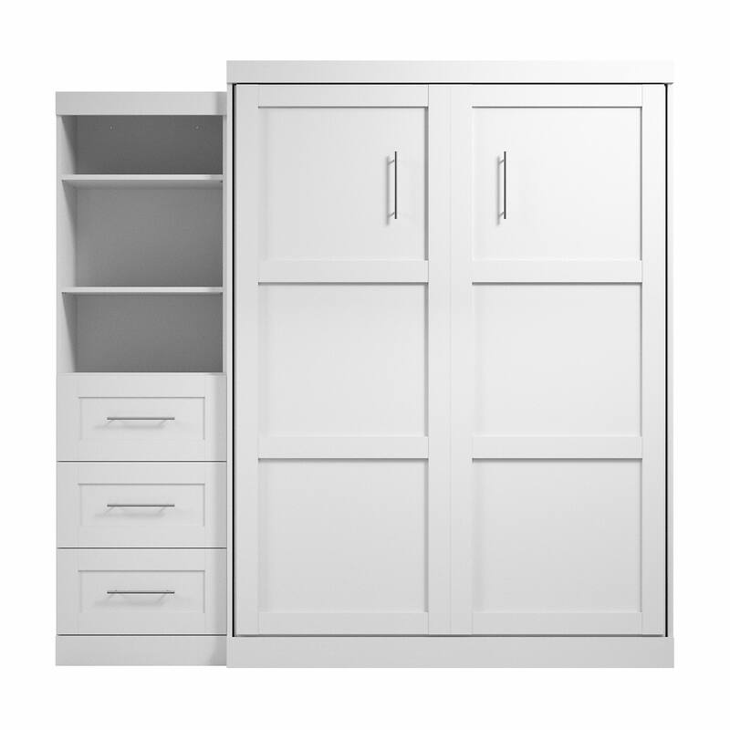 Bestar Pur Queen Murphy Bed with Shelving Unit and Drawers (90W)