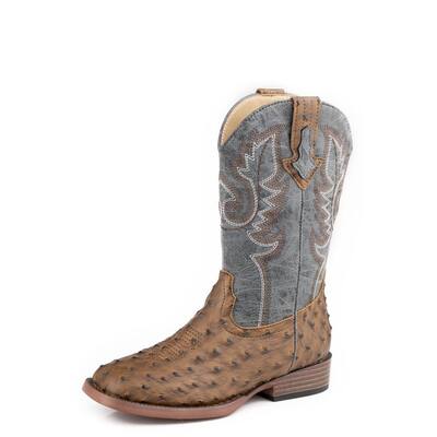 Roper Western Boots Boys Bumps Faux Ostrich Brown 09-119-1900-3436 BR