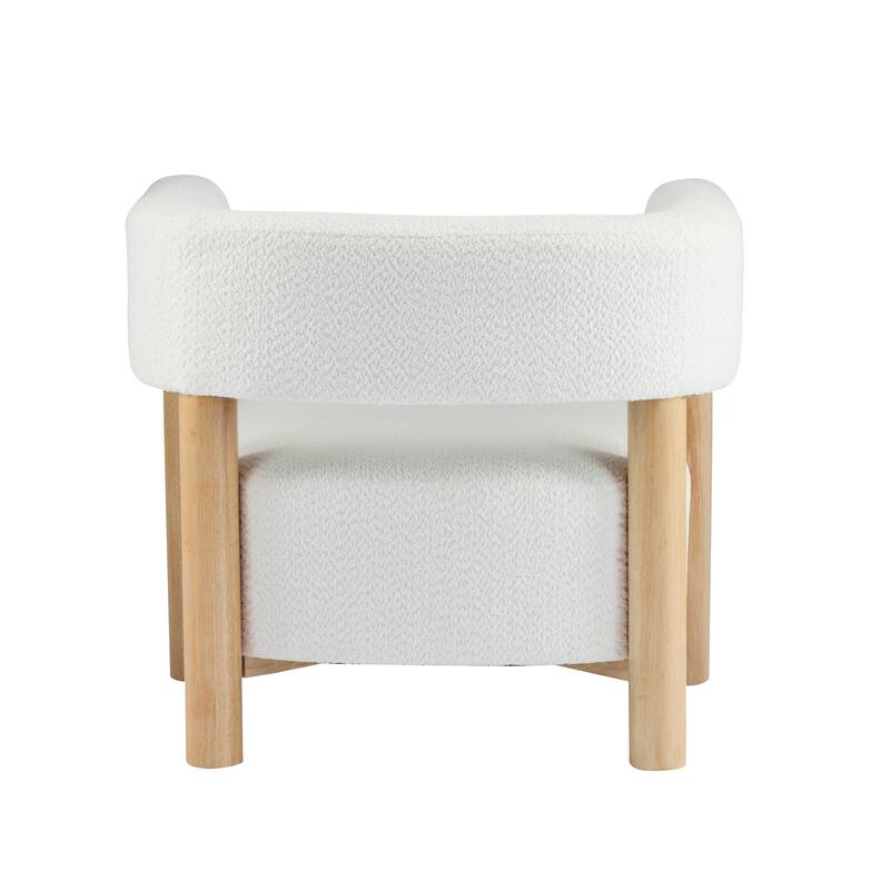 Roomfitters Boucle Upholstered Accent Arm Chair, Modern Lounge Barrel Seat, White+Natural
