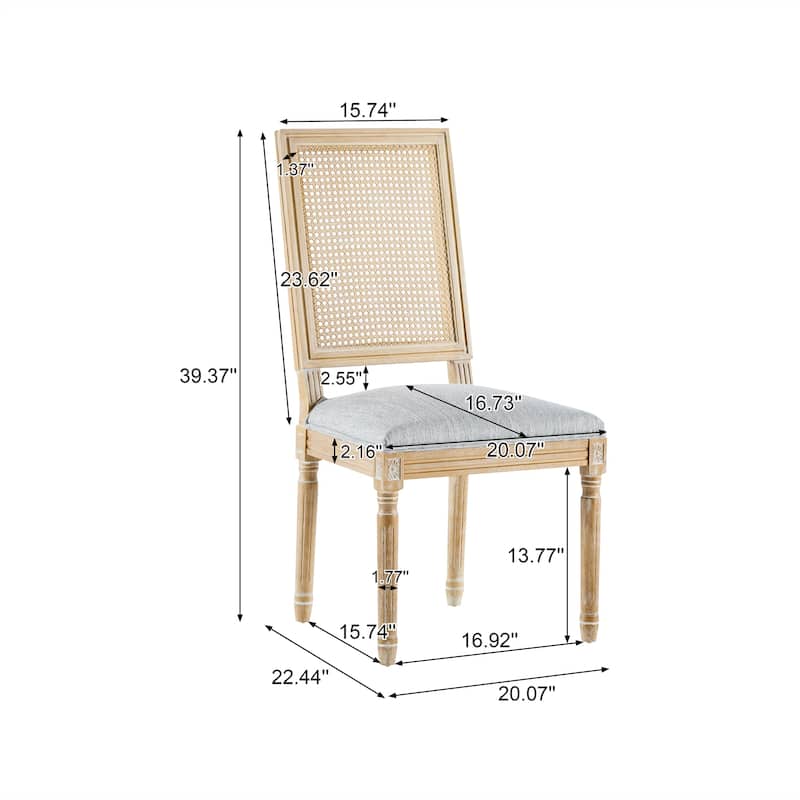 French Country Dining Chairs w/ Elegant Cane Backrest & Upholstered Seats (Set of 2)