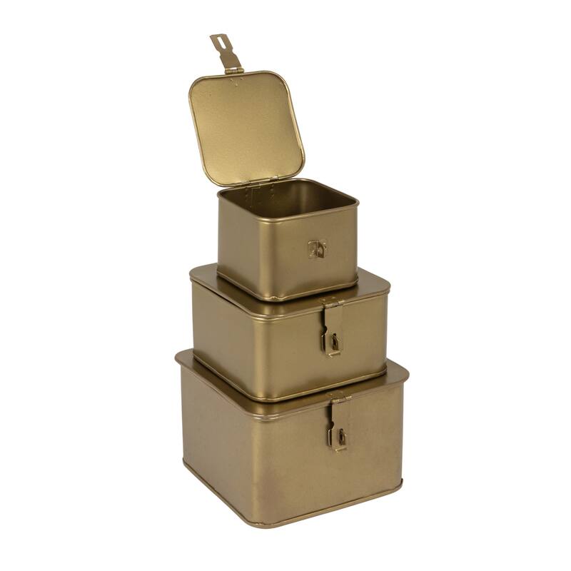Decorative Metal Boxes with Lid, Set of 3