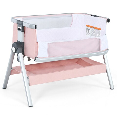Gymax Baby Bassinet Bedside Sleeper with Storage Basket And Wheel For Newborn