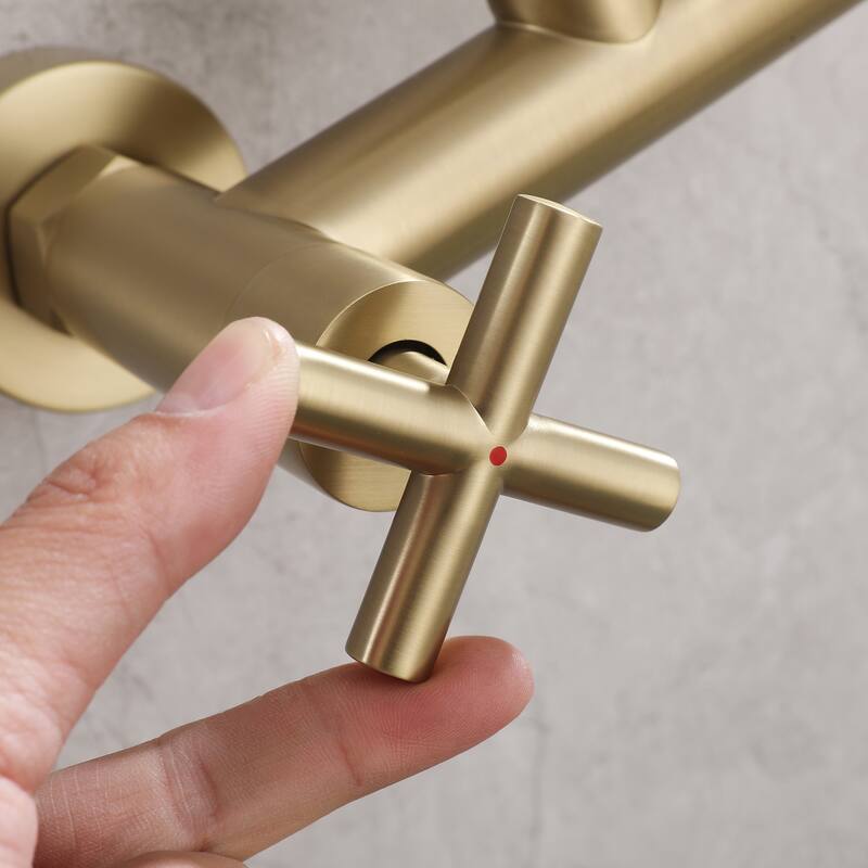 48"H Solid Brass Outdoor 10 Inch Round Rain Shower Set with Dual Cross Handle