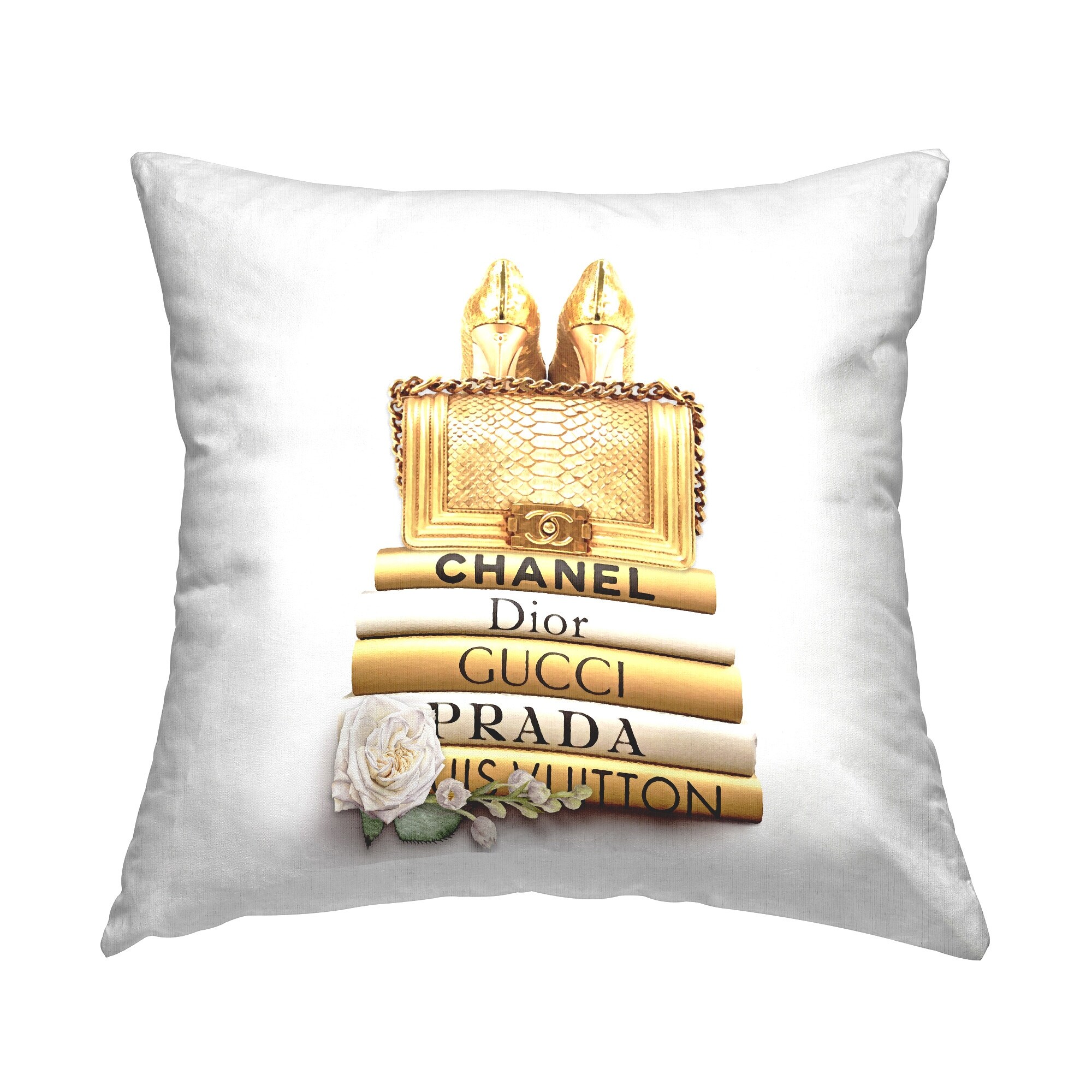 Stupell Industries Elegant Glam Fashion Floral Bag on Bookstack Decorative Printed Throw Pillow by Ros Ruseva