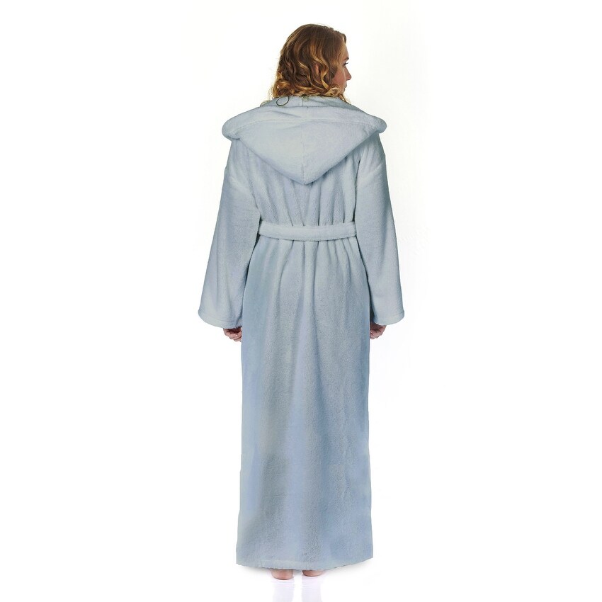 Women's Hooded Premium Fleece Full Length Bathrobe Soft Plush Robe