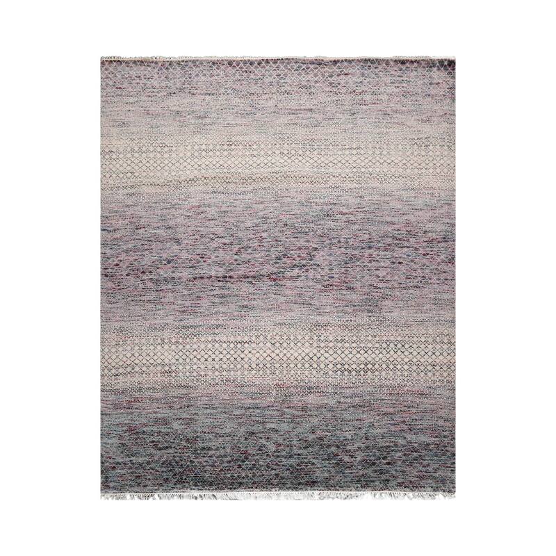 Beige Tibetan Wool & Bamboo Silk Hand Knotted Rug Geometric Style - 8' x 10'