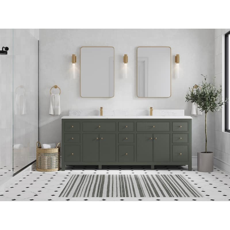 Willow Collections 84 in. W x 22 in. D Sonoma Free Standing Reeded Double Sink Bathroom Vanity with Countertop - 1.5" Empira White - Pewter Green
