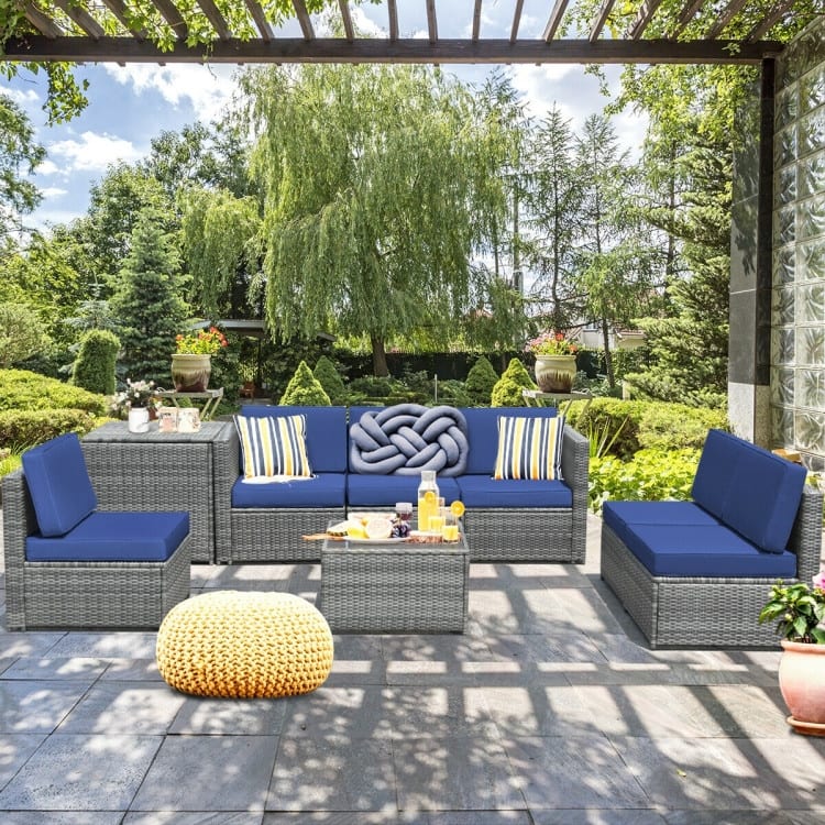 8 PCS Weaving Rattan Sofa Set with Storage Outdoor - 24" x 27" x 25"(L x W x H)
