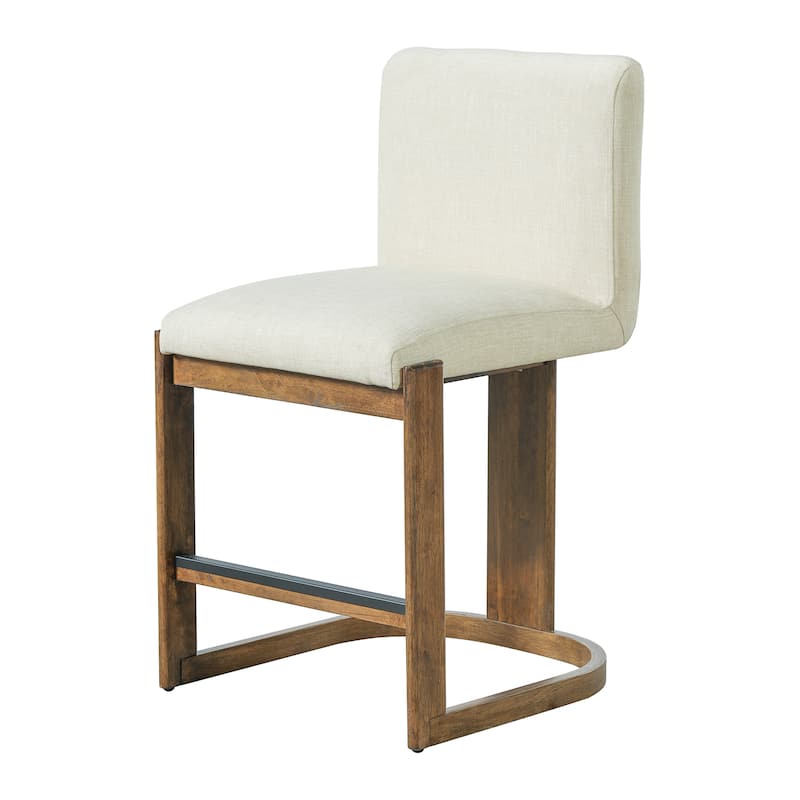 Christopher Knight Home - Modern Linen Upholstered Counter Height Bar Stools with Solid Wood Legs & Square Backrest, Set of 2
