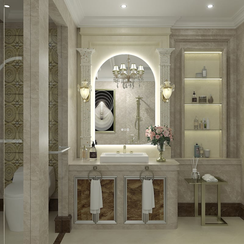 UL Certified Arched LED Anti-fog Tempered Glass Wall Bathroom Vanity Mirror