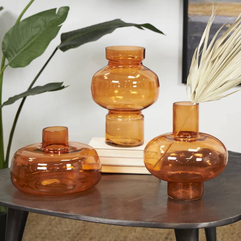 Glass Round Decorative Vase with Varying Shapes and Sizes - Set of 3 Blue, Green, Orange - Roche River Decor