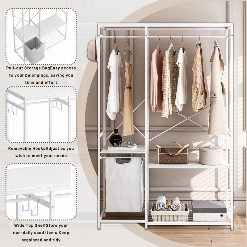 Portable Wardrobe Clothes Rack - White