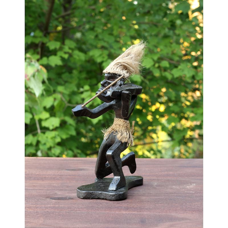 Handmade Wooden Primitive Tribal Playing Violin Funny Statue Sculpture Tiki Bar Handcrafted Unique Gift Home Decor Figurine
