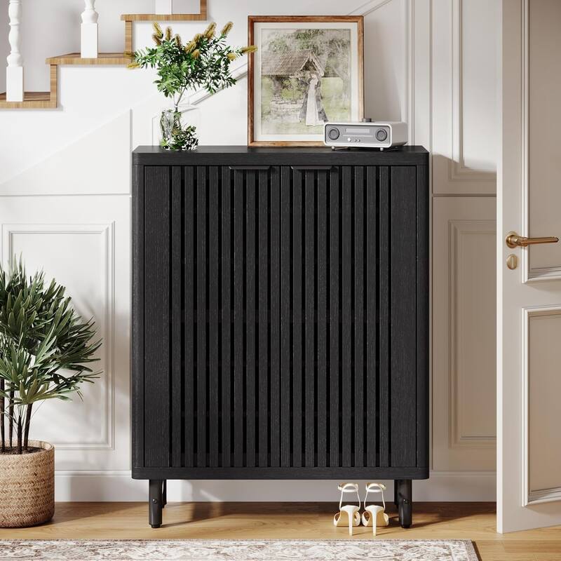 6-Tier Shoe Cabinet with Shutter Doors Adjustable Shelves Wooden Storage Cabinet for Entryway/Hallway/Closet/Living Room
